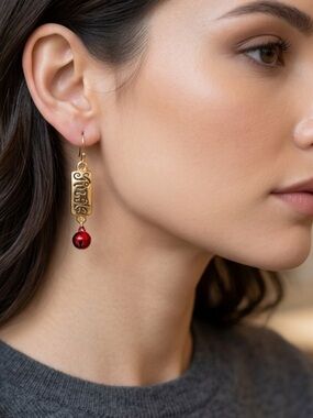 NEW Jingle Bell Christmas Gold Dangle Earrings